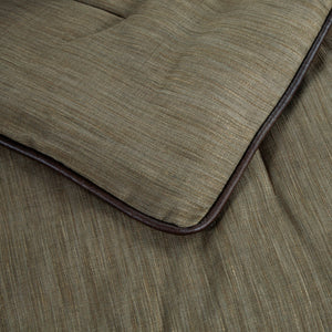 HiEnd Accents Highland Lodge Comforter Set LG1860-TW-OC Brown Comforter - Face: 100% polyester; Back: 100% cotton; Fill: 100% polyester. Bed Skirt - Skirt: 100% polyester; Decking: 100% polyester. Pillow Sham - 100% polyester. Accent Pillow - Shell: 100% polyester; Fill: 100% polyester. 68X88X3