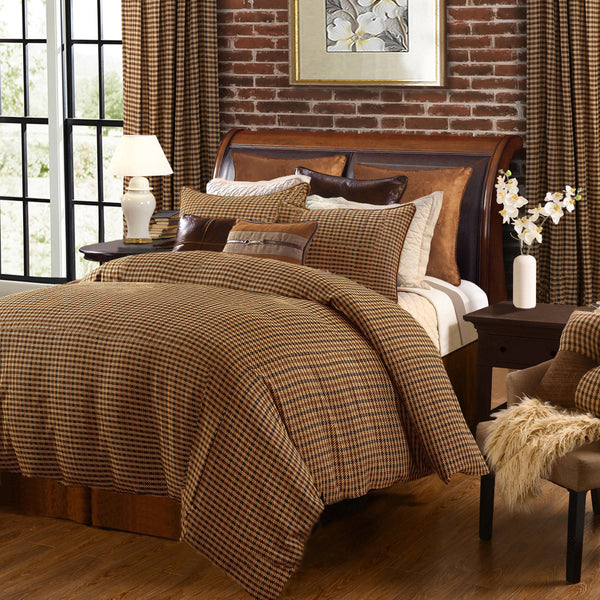 HiEnd Accents Clifton Comforter Set LG1910-SQ-OC Brown, Green, Cream Comforter Face: 100% Cotton. Back: 100% Cotton. Filling: 100% Polyester. Pillow Shams: 100% Polyester. 92x96x3