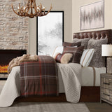 HiEnd Accents Jackson Plaid Comforter Set LG1932-SQ-OC Brown, Red Comforter: Face: 35% Cotton, 65% Polyester. Back: 100% Cotton. Filling: 100% Polyester. Pillow Sham: 80% Polyester, 20% Cotton 92x96x3