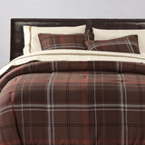 HiEnd Accents Jackson Plaid Comforter Set LG1932-TW-OC Brown, Red Comforter: Face: 35% Cotton, 65% Polyester. Back: 100% Cotton. Filling: 100% Polyester. Pillow Sham: 80% Polyester, 20% Cotton 68x88x3
