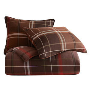 HiEnd Accents Jackson Plaid Comforter Set LG1932-TW-OC Brown, Red Comforter: Face: 35% Cotton, 65% Polyester. Back: 100% Cotton. Filling: 100% Polyester. Pillow Sham: 80% Polyester, 20% Cotton 68x88x3