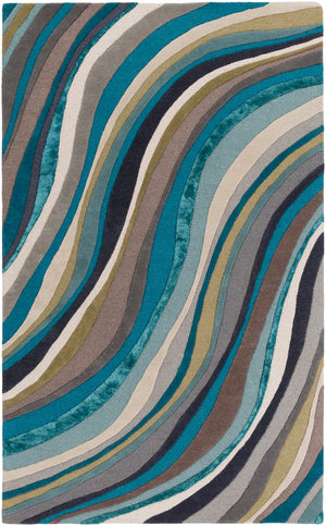 Lounge LGE-2293 Modern Wool, Viscose Rug LGE2293-913 Teal, Aqua, Taupe, Cream, Dark Brown, Ink 90% Wool, 10% Viscose 9' x 13'