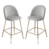 Lilly Set of (2) Bar Height Chairs in Grey Velvet w/ Brushed Gold Metal Legs