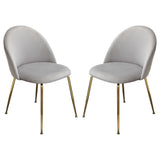Lilly Set of (2) Dining Chairs in Grey Velvet w/ Brushed Gold Metal Legs