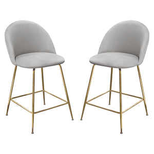 Lilly Set of (2) Counter Height Chairs in Grey Velvet w/ Brushed Gold Metal Legs by Diamond Sofa