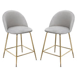 Lilly Set of (2) Counter Height Chairs in Grey Velvet w/ Brushed Gold Metal Legs