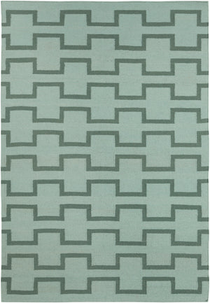 Chandra Rugs Lima 100% Wool Hand-Woven Flatweave Reversible Wool/Cotton Rug Blue/Green 7' x 10'