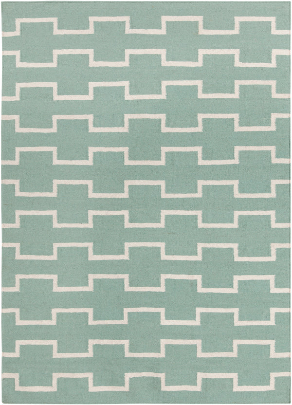 Chandra Rugs Lima 100% Wool Hand-Woven Flatweave Reversible Wool/Cotton Rug Blue/White 7' x 10'