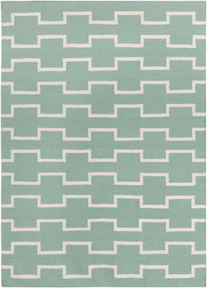 Chandra Rugs Lima 100% Wool Hand-Woven Flatweave Reversible Wool/Cotton Rug Blue/White 7' x 10'