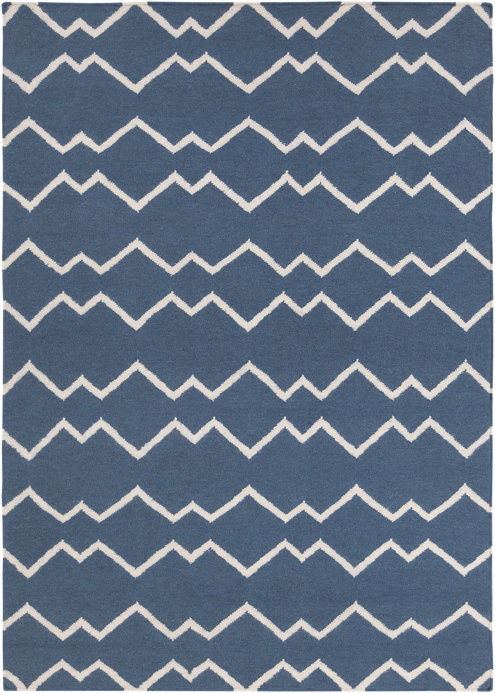 Chandra Rugs Lima 100% Wool Hand-Woven Flatweave Reversible Wool/Cotton Rug Blue/White 7' x 10'
