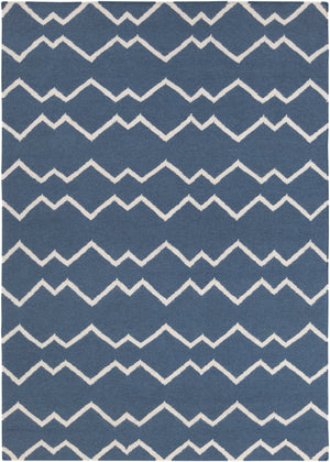 Chandra Rugs Lima 100% Wool Hand-Woven Flatweave Reversible Wool/Cotton Rug Blue/White 7' x 10'