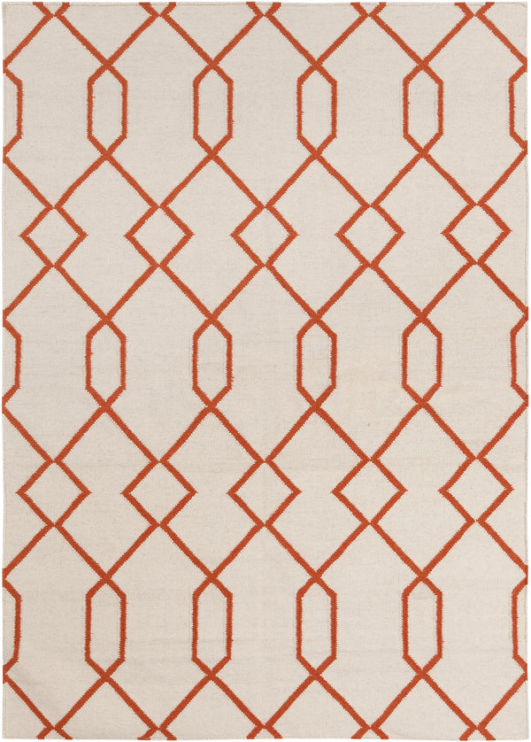 Chandra Rugs Lima 100% Wool Hand-Woven Flatweave Reversible Wool/Cotton Rug White/Orange 7' x 10'