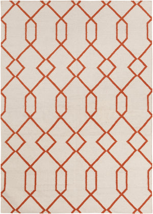 Chandra Rugs Lima 100% Wool Hand-Woven Flatweave Reversible Wool/Cotton Rug White/Orange 7' x 10'