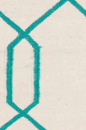 Chandra Rugs Lima 100% Wool Hand-Woven Flatweave Reversible Wool/Cotton Rug White/Teal 7' x 10'