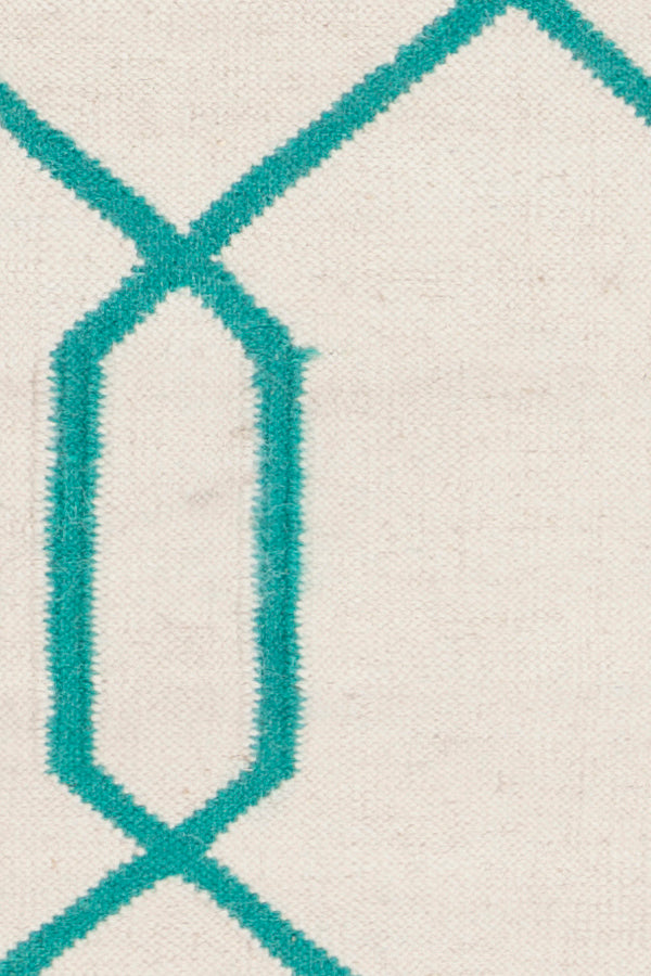 Chandra Rugs Lima 100% Wool Hand-Woven Flatweave Reversible Wool/Cotton Rug White/Teal 7' x 10'