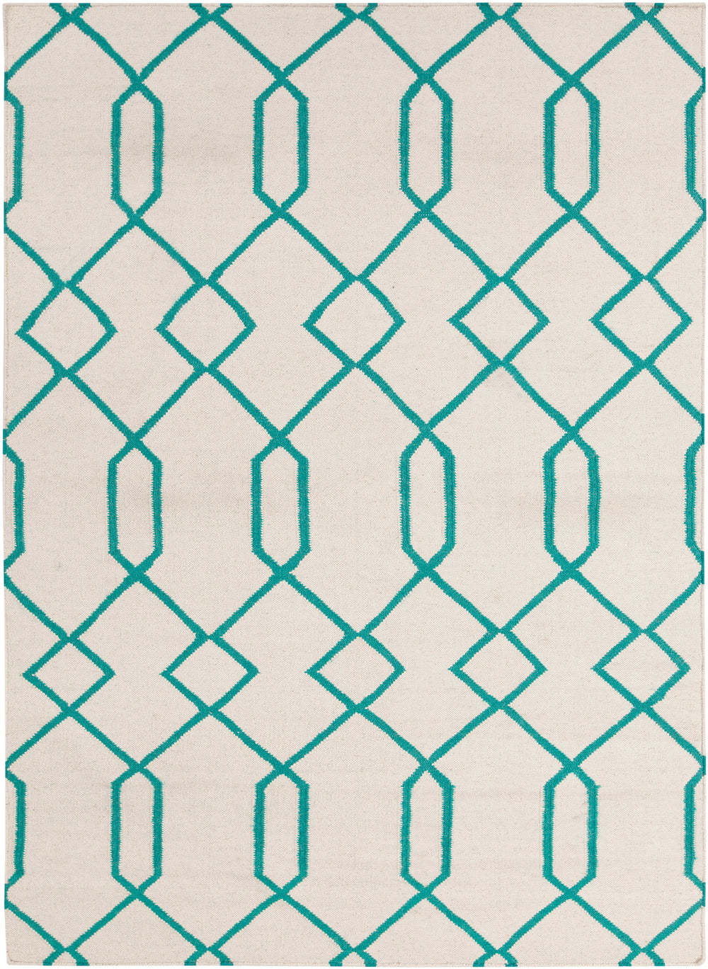 Chandra Rugs Lima 100% Wool Hand-Woven Flatweave Reversible Wool/Cotton Rug White/Teal 7' x 10'