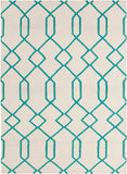 Chandra Rugs Lima 100% Wool Hand-Woven Flatweave Reversible Wool/Cotton Rug White/Teal 7' x 10'