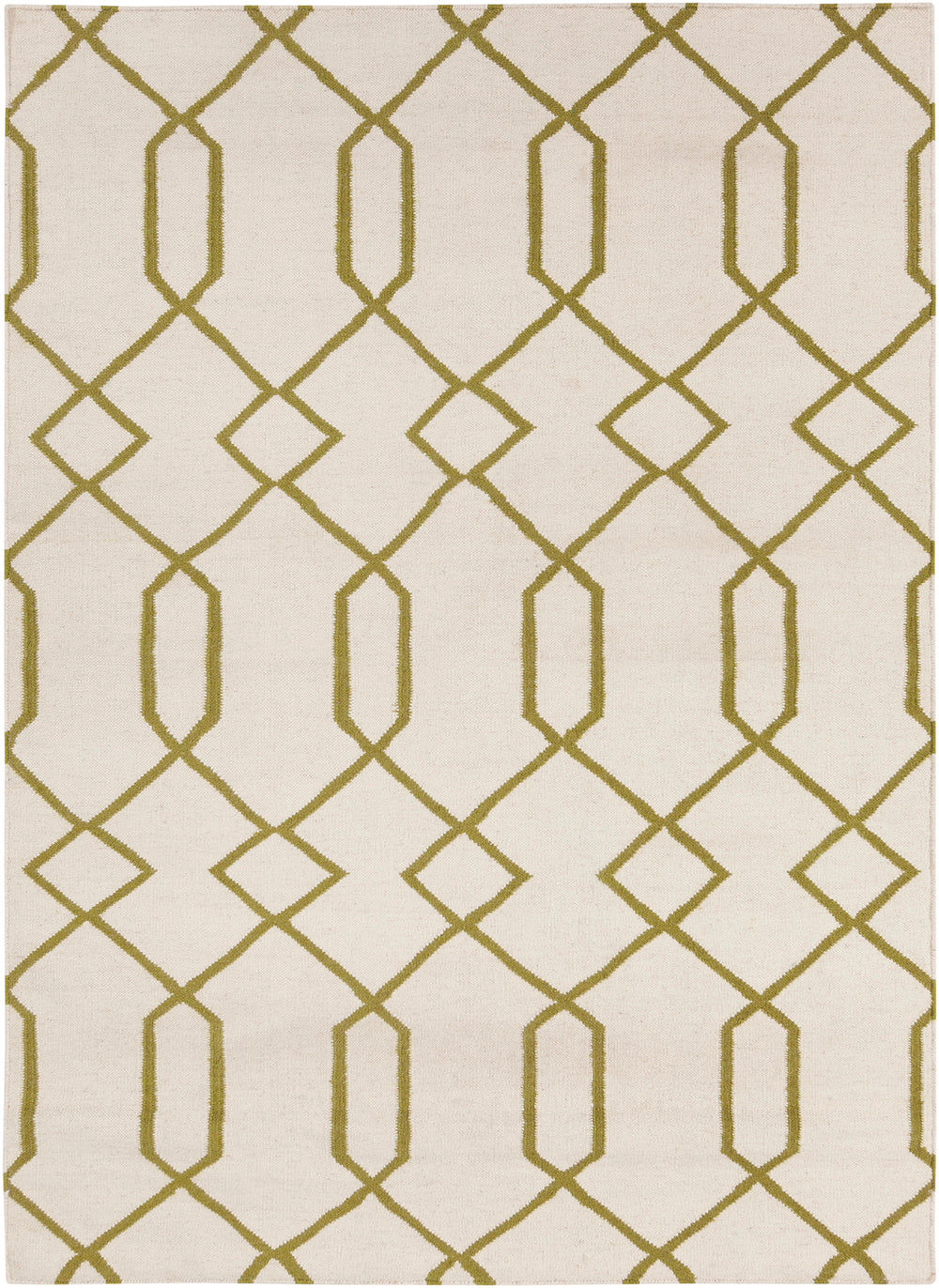 Chandra Rugs Lima 100% Wool Hand-Woven Flatweave Reversible Wool/Cotton Rug White/Green 7' x 10'