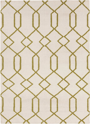 Chandra Rugs Lima 100% Wool Hand-Woven Flatweave Reversible Wool/Cotton Rug White/Green 7' x 10'