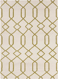 Chandra Rugs Lima 100% Wool Hand-Woven Flatweave Reversible Wool/Cotton Rug White/Green 7' x 10'