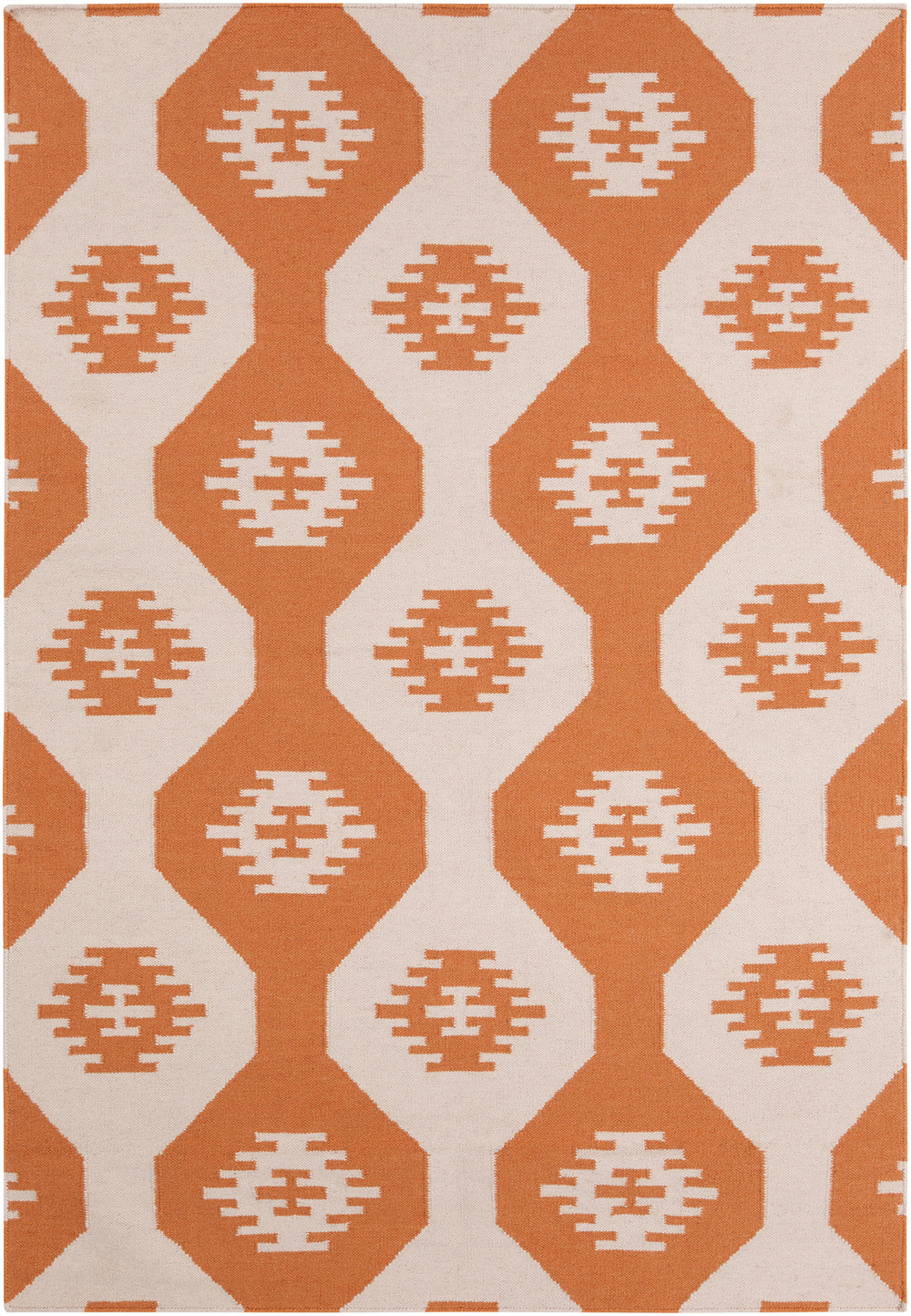 Chandra Rugs Lima 100% Wool Hand-Woven Flatweave Reversible Wool/Cotton Rug White/Orange 7' x 10'