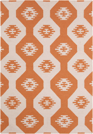 Chandra Rugs Lima 100% Wool Hand-Woven Flatweave Reversible Wool/Cotton Rug White/Orange 7' x 10'
