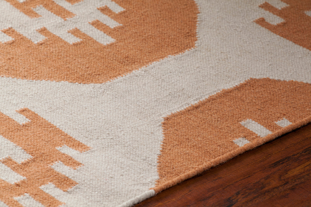 Chandra Rugs Lima 100% Wool Hand-Woven Flatweave Reversible Wool/Cotton Rug White/Orange 7' x 10'