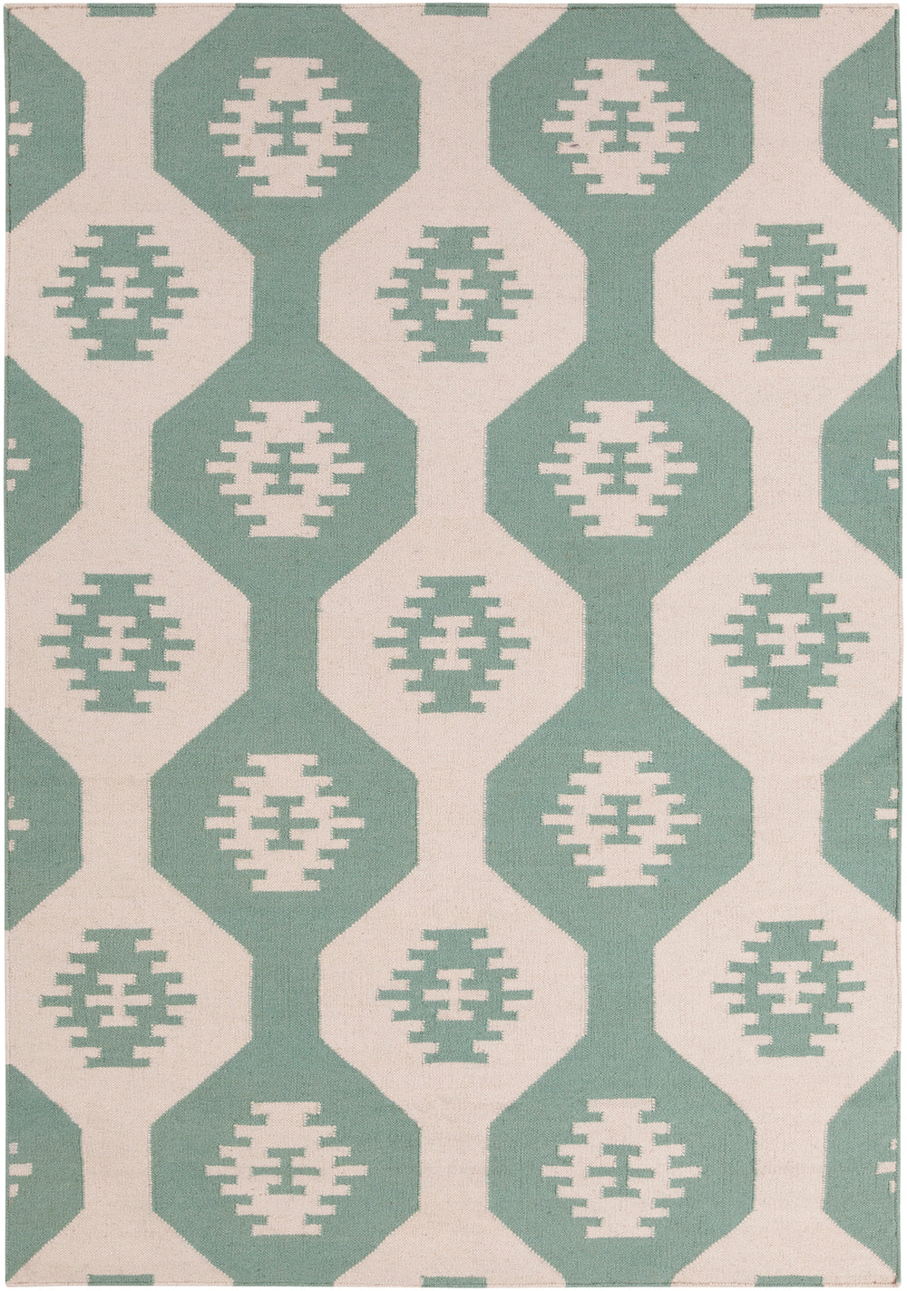 Chandra Rugs Lima 100% Wool Hand-Woven Flatweave Reversible Wool/Cotton Rug White/Green 7' x 10'