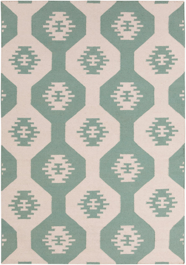 Chandra Rugs Lima 100% Wool Hand-Woven Flatweave Reversible Wool/Cotton Rug White/Green 7' x 10'
