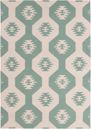 Chandra Rugs Lima 100% Wool Hand-Woven Flatweave Reversible Wool/Cotton Rug White/Green 7' x 10'