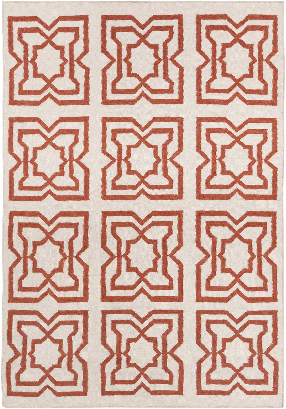 Chandra Rugs Lima 100% Wool Hand-Woven Flatweave Reversible Wool/Cotton Rug White/Orange 7' x 10'
