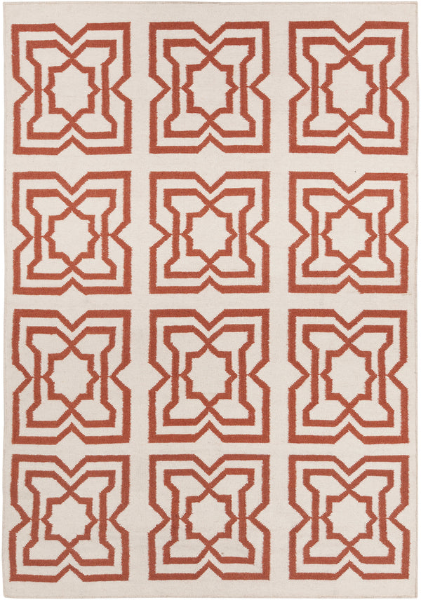 Chandra Rugs Lima 100% Wool Hand-Woven Flatweave Reversible Wool/Cotton Rug White/Orange 7' x 10'