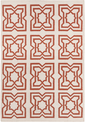 Chandra Rugs Lima 100% Wool Hand-Woven Flatweave Reversible Wool/Cotton Rug White/Orange 7' x 10'