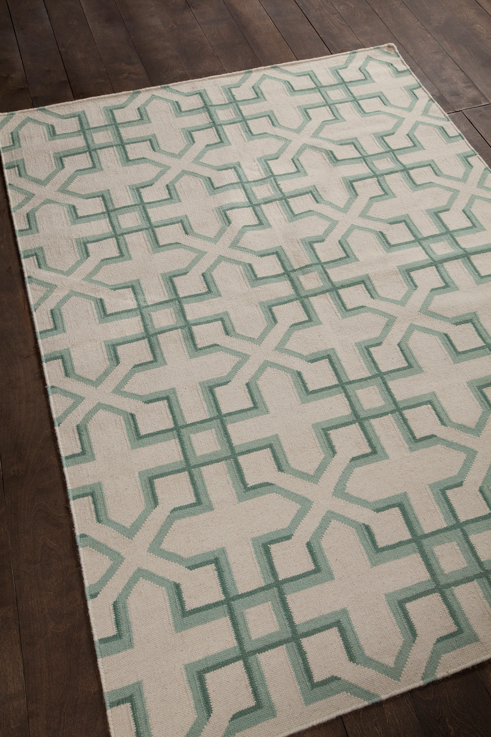 Chandra Rugs Lima 100% Wool Hand-Woven Flatweave Reversible Wool/Cotton Rug White/Green 7' x 10'