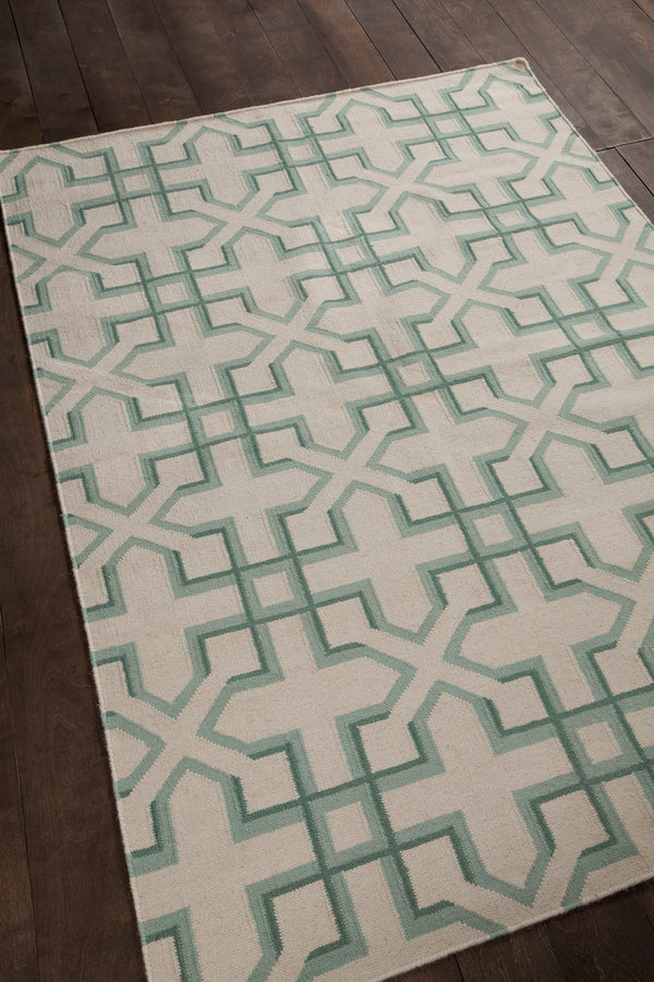 Chandra Rugs Lima 100% Wool Hand-Woven Flatweave Reversible Wool/Cotton Rug White/Green 7' x 10'