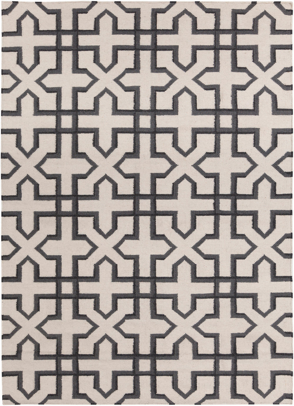 Chandra Rugs Lima 100% Wool Hand-Woven Flatweave Reversible Wool/Cotton Rug White/Grey/Black 7' x 10'