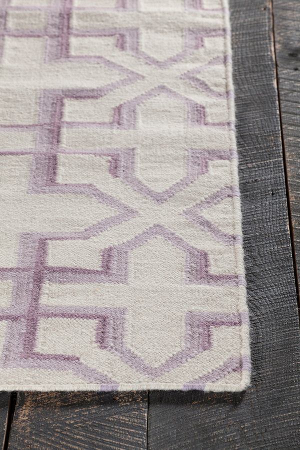 Chandra Rugs Lima 100% Wool Hand-Woven Flatweave Reversible Wool/Cotton Rug White/Purple/Lavendar 7' x 10'