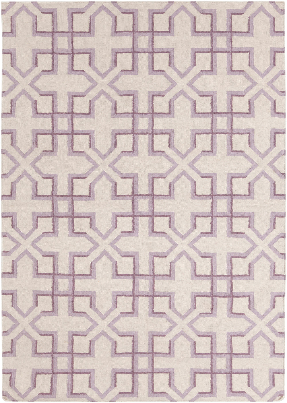 Chandra Rugs Lima 100% Wool Hand-Woven Flatweave Reversible Wool/Cotton Rug White/Purple/Lavendar 7' x 10'