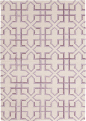 Chandra Rugs Lima 100% Wool Hand-Woven Flatweave Reversible Wool/Cotton Rug White/Purple/Lavendar 7' x 10'