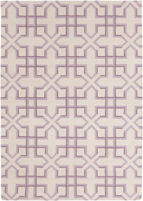 Chandra Rugs Lima 100% Wool Hand-Woven Flatweave Reversible Wool/Cotton Rug White/Purple/Lavendar 7' x 10'