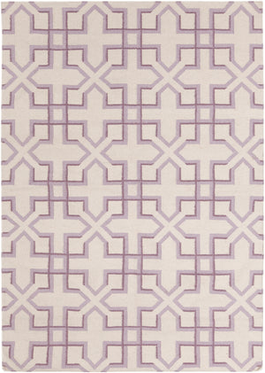 Chandra Rugs Lima 100% Wool Hand-Woven Flatweave Reversible Wool/Cotton Rug White/Purple/Lavendar 7' x 10'