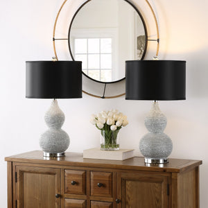 Safavieh Nicole, 24.5 Inch, Silver, Resin/Iron Table Lamp Set Of 2 W/ Usb Port – Black Shades​ -Set Of 2 Silver Resin LIT4014A-SET2-U