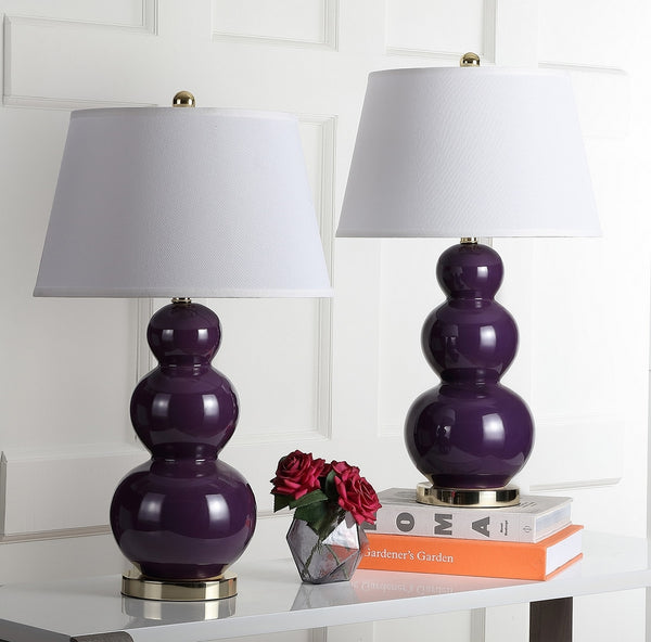 Pamela 28-Inch Triple Gourd Ceramic Table Lamp Set - Elegant Design for Home Décor Enhancement