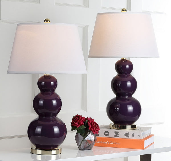 Pamela 28-Inch Triple Gourd Ceramic Table Lamp Set - Elegant Design for Home Décor Enhancement