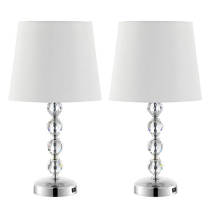 Safavieh Nola, 17 Inch, Clear/Chrome, Crystal/Iron Table Lamp Set Of 2 W/ Usb Port​ -Set Of 2 Clear / Chrome Crystal LIT4123C-SET2-U