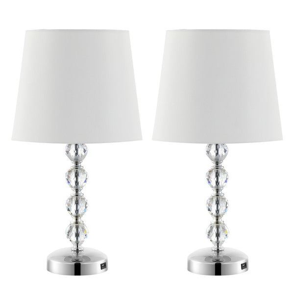 Safavieh Nola, 17 Inch, Clear/Chrome, Crystal/Iron Table Lamp Set Of 2 W/ Usb Port​ -Set Of 2 Clear / Chrome Crystal LIT4123C-SET2-U