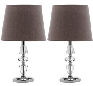 Crescendo 16-Inch Tiered Crystal Lamp Set of 2 - Art Deco Elegance with Chic Grey Barrel Shades