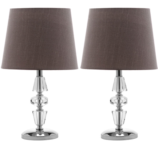 Crescendo 16-Inch Tiered Crystal Lamp Set of 2 - Art Deco Elegance with Chic Grey Barrel Shades