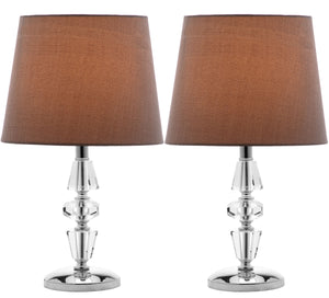 Crescendo 16-Inch Tiered Crystal Lamp Set of 2 - Art Deco Elegance with Chic Grey Barrel Shades