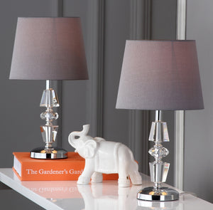 Crescendo 16-Inch Tiered Crystal Lamp Set of 2 - Art Deco Elegance with Chic Grey Barrel Shades